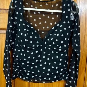 Abercrombie & Fitch Sheer Black Blouse with White Dots